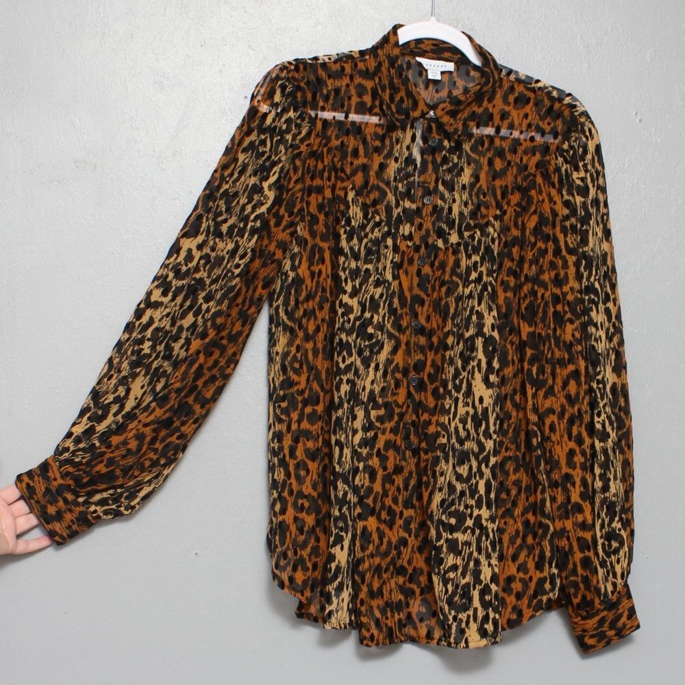 SOLD✅TopShop NWT animal print, full  button, semi sheer blouse.